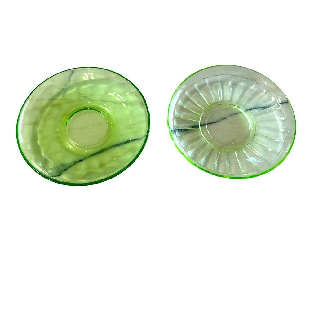 Uranium Glass/ depression glass Plate/ glass saucer plate set of 2